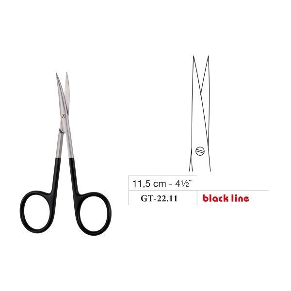 Iris Scissors, Sharp/Sharp, Large Ring, Straight, Black Line, 11.5 cm - 4-1/2˝