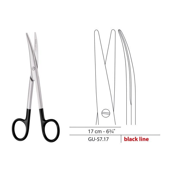 Mayo-Stille Scissors, Curved, Black Line, 17 cm - 6-3/4˝ Mayo-Stille Scissors, Curved, Black Line, 17 cm - 6-3/4˝