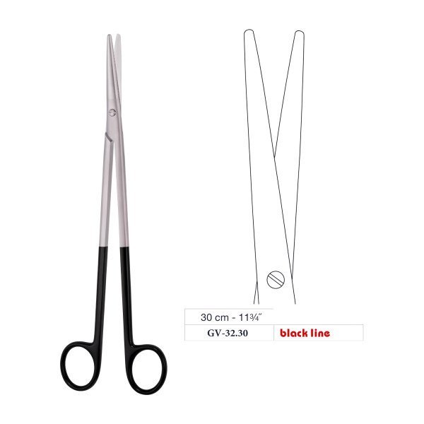 Metzenbaum Scissors, Straight, Black Line, 30 cm - 11-3/4˝