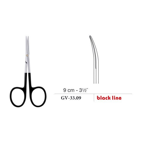 Metzenbaum Mini Scissors, Curved, Black Line, 9 cm - 3-1/2˝ Metzenbaum Mini Scissors, Curved, Black Line, 9 cm - 3-1/2˝