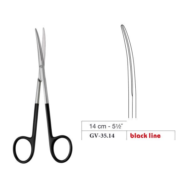 Metzenbaum-Slim Scissors, Curved, Black Line, 14 cm - 5-1/2˝
