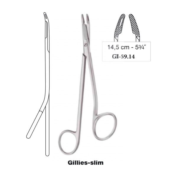 Gillies Slim Needle Holder with Scissors 14.5 cm - 5-3/4˝