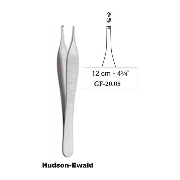 Hudson-Ewald Tissue Forceps 1 x 2 Teeth 12 cm - 4-3/4˝ Hudson-Ewald Tissue Forceps 1 x 2 Teeth 12 cm - 4-3/4˝