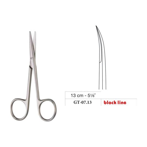 Jabaley Scissors, Sharp/Sharp, Curved, Black Line, 13 cm - 5-1/8˝