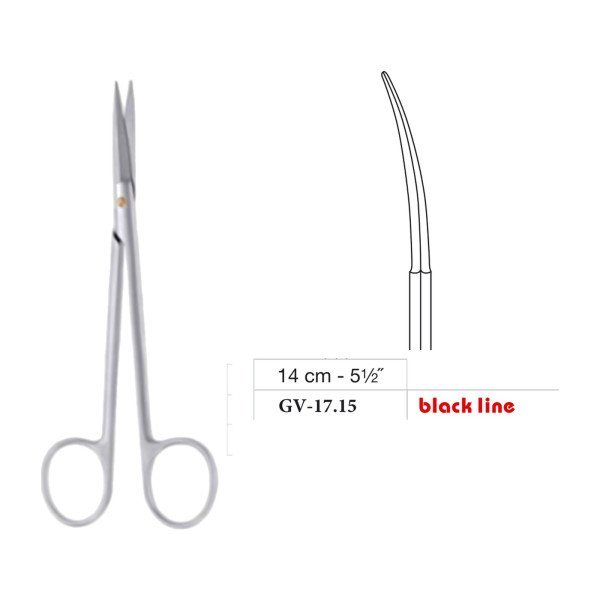 Joseph-Peck Scissors, Blunt, Curved, Black Line, 14 cm - 5-1/2˝