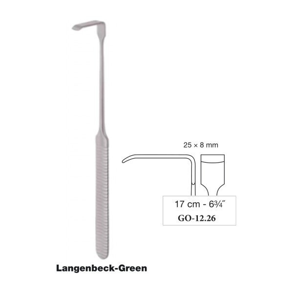 Langenbeck-Green Retractor 8 x 25 mm Serrated, 17 cm - 6-3/4˝
