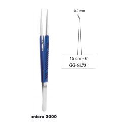 Micro Forceps Blue Anodized Handle Curved 0.2 mm Tip 15 cm - 6˝