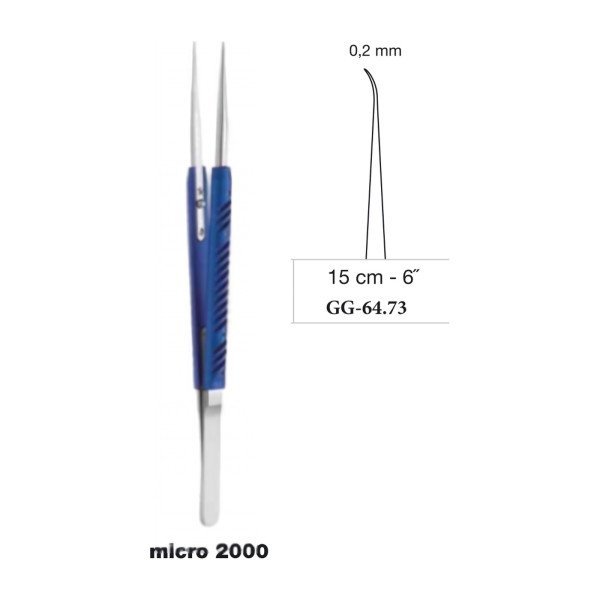 Micro Forceps Blue Anodized Handle Curved 0.2 mm Tip 15 cm - 6˝ Micro Forceps Blue Anodized Handle Curved 0.2 mm Tip 15 cm - 6˝