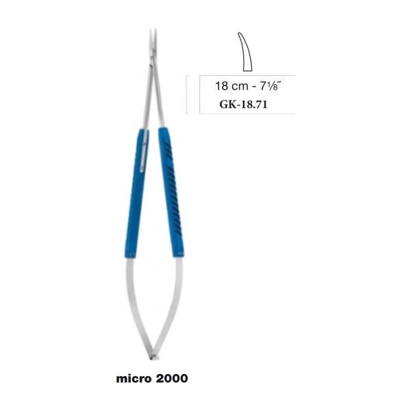 Micro Needle Holder Blue Anodized Curved 18 cm - 7-1/8˝