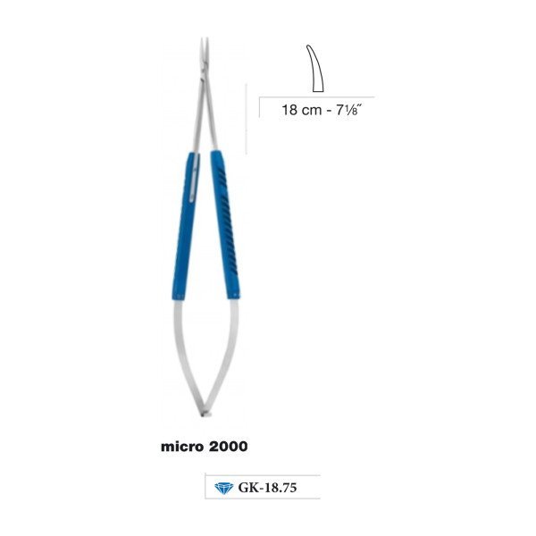 Micro Needle Holder Blue Anodized Diamond Dust Coated Curved With Catch 18 cm - 7-1/8˝