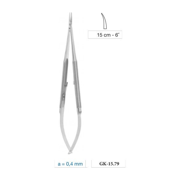 Micro Needle Holder Curved 0.4 mm Tip With Catch 15 cm - 6˝