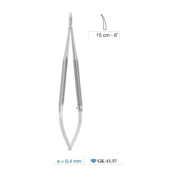 Micro Needle Holder Diamond Dust Coated Curved 0.4 mm Tip 15 cm - 6˝ Micro Needle Holder Diamond Dust Coated Curved 0.4 mm Tip 15 cm - 6˝