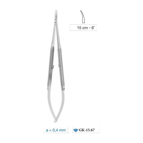 Micro Needle Holder Diamond Dust Coated Curved 0.4 mm Tip With Catch 15 cm - 6˝ Micro Needle Holder Diamond Dust Coated Curved 0.4 mm Tip With Catch 15 cm - 6˝
