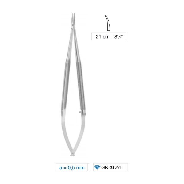 Micro Needle Holder Diamond Dust Coated Curved 0.5 mm Tip 21 cm - 8-1/4˝ Micro Needle Holder Diamond Dust Coated Curved 0.5 mm Tip 21 cm - 8-1/4˝