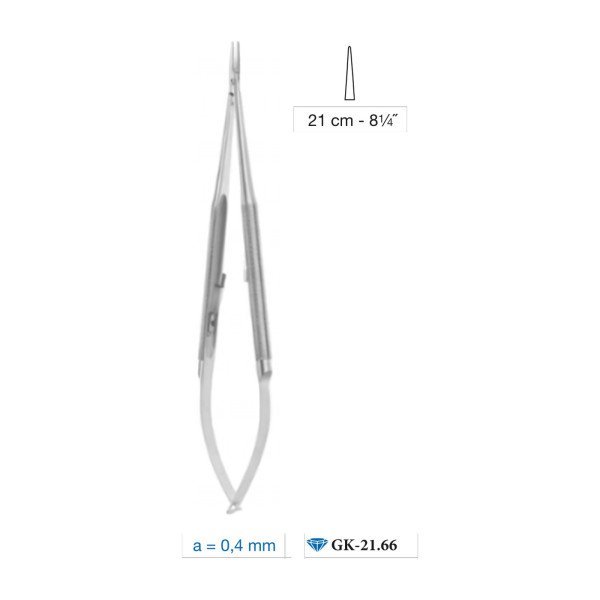 Micro Needle Holder Diamond Dust Coated Straight 0.4 mm Tip With Catch 21 cm - 8-1/4˝ Micro Needle Holder Diamond Dust Coated Straight 0.4 mm Tip With Catch 21 cm - 8-1/4˝