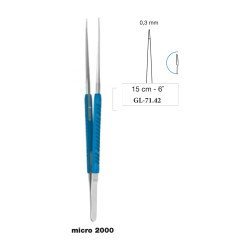 Micro Suturing Forceps Blue Anodized Round Handle Straight 0.3 mm 15 cm - 6˝