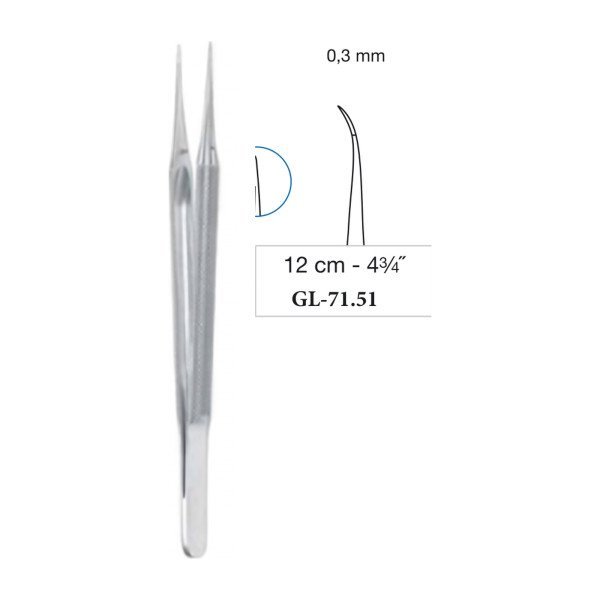 Micro Suturing Forceps Round Handle Curved 0.3 mm 12 cm - 4-3/4˝