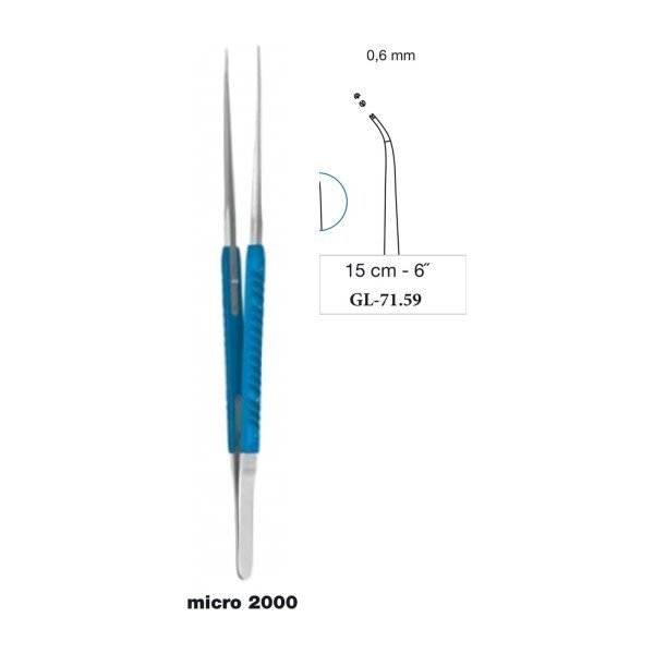 Micro Suturing Tissue Forceps Blue Anodized Round Handle Curved 0.6 mm 15 cm - 6˝ Micro Suturing Tissue Forceps Blue Anodized Round Handle Curved 0.6 mm 15 cm - 6˝
