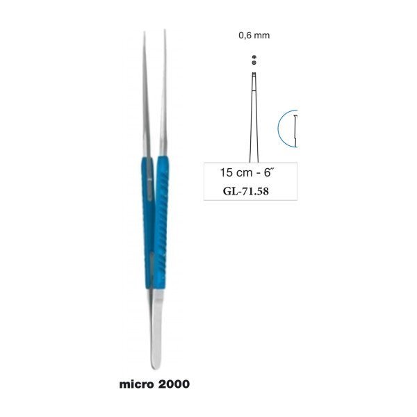Micro Suturing Tissue Forceps Blue Anodized Round Handle Straight 0.6 mm 15 cm - 6˝ Micro Suturing Tissue Forceps Blue Anodized Round Handle Straight 0.6 mm 15 cm - 6˝