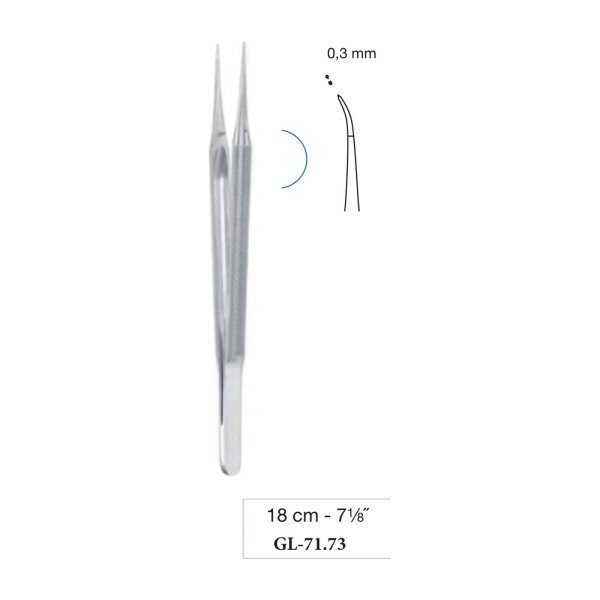 Micro Suturing Tissue Forceps Round Handle Curved 0.3 mm 18 cm - 7-1/8˝ Micro Suturing Tissue Forceps Round Handle Curved 0.3 mm 18 cm - 7-1/8˝