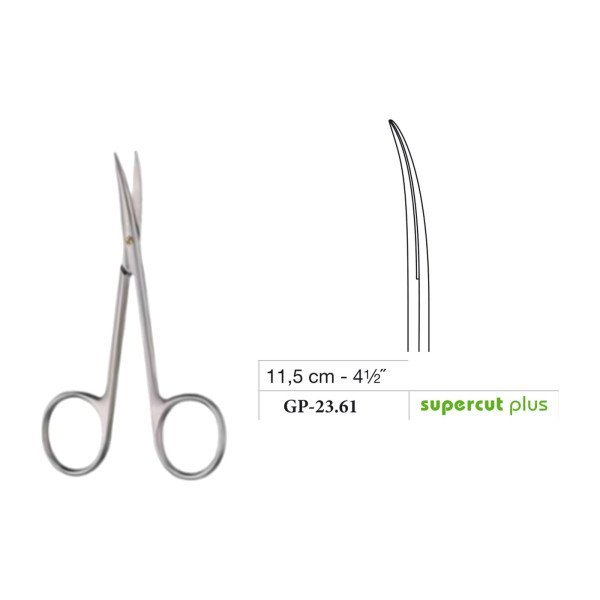 Iris Scissors, Large Ring, Curved, Supercut Plus, 11.5 cm - 4-1/2˝