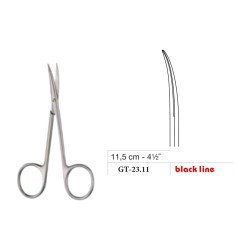 Iris Scissors, Sharp/Sharp, Large Ring, Curved, Black Line, 11.5 cm - 4-1/2˝