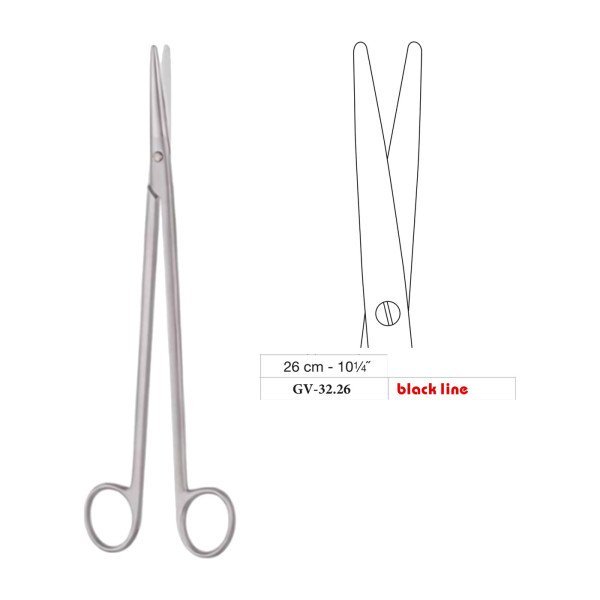 Metzenbaum Scissors, Straight, Black Line, 26 cm - 10-1/4˝