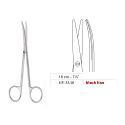Metzenbaum Scissors, Curved, Black Line, 18 cm - 7-1/8˝