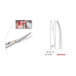 Metzenbaum Scissors, Curved, Black Line, 20 cm - 8˝