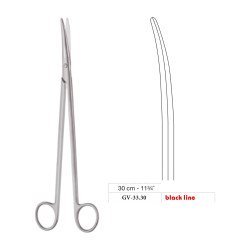 Metzenbaum Scissors, Curved, Black Line, 30 cm - 11-3/4˝
