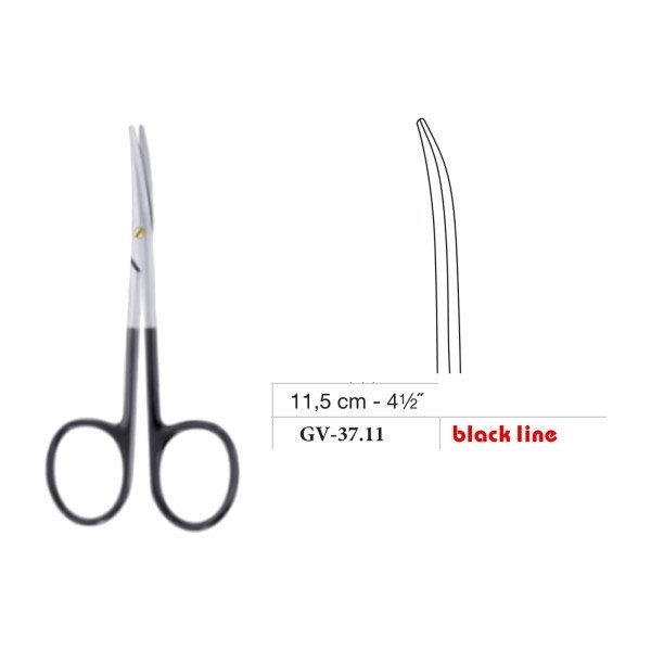 Metzenbaum Baby Scissors, Big Ring, Curved, Black Line, 11.5 cm - 4-1/2˝