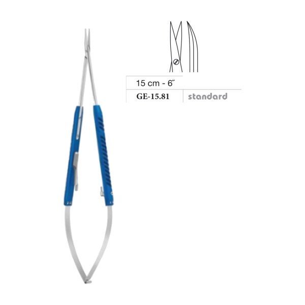 Micro Scissors, Blue Anodized, Round Handle, Straight, 15 cm - 6˝ (Ref GE-15.81)