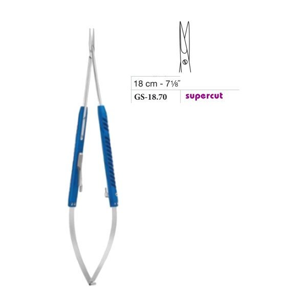 Micro Scissors, Blue Anodized, Round Handle, Straight, Supercut, 18 cm - 7-1/8˝ Micro Scissors, Blue Anodized, Round Handle, Straight, Supercut, 18 cm - 7-1/8˝