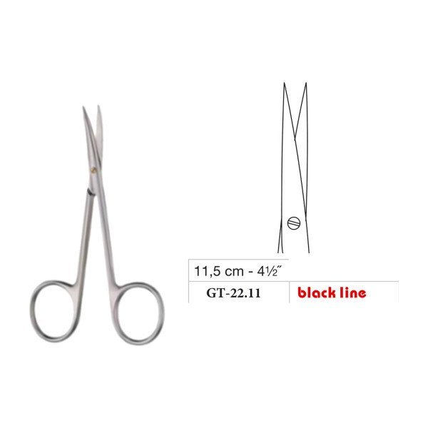 Iris Scissors, Sharp/Sharp, Large Ring, Straight, Black Line, 11.5 cm - 4-1/2˝
