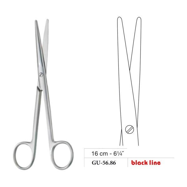 Mayo-Lexer Scissors, Straight, Black Line, 16 cm - 6-1/4˝