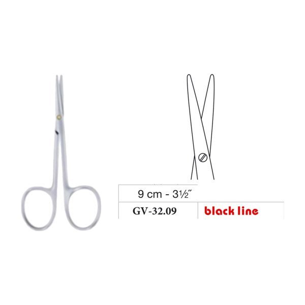 Metzenbaum Mini Scissors, Straight, Black Line, 9 cm - 3-1/2˝