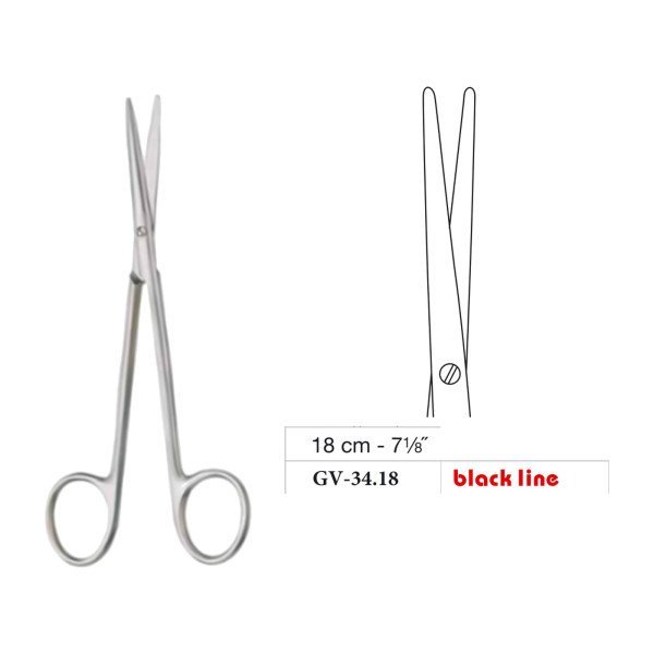 Metzenbaum-Slim Scissors, Straight, Black Line, 18 cm - 7-1/8˝
