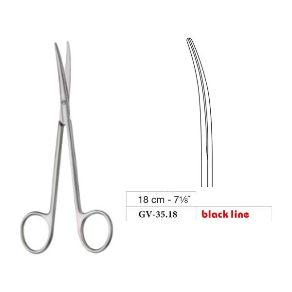 Metzenbaum-Slim Scissors, Curved, Black Line, 18 cm - 7-1/8˝