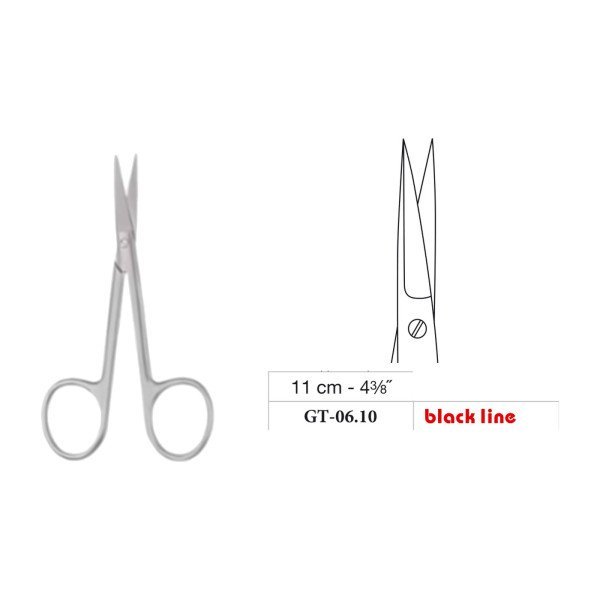 Delicate Scissors, Sharp/Sharp, Straight, Black Line, 11 cm - 4-3/8˝