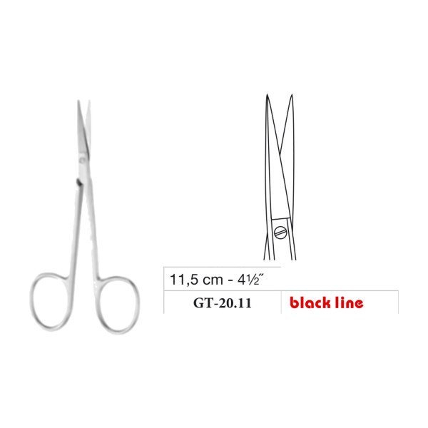 Iris Scissors, Sharp/Sharp, Straight, Black Line, 11.5 cm - 4-1/2˝ Iris Scissors, Sharp/Sharp, Straight, Black Line, 11.5 cm - 4-1/2˝