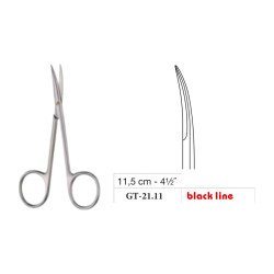 Iris Scissors, Sharp/Sharp, Curved, Black Line, 11.5 cm - 4-1/2˝