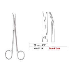 Metzenbaum Scissors, Curved, Black Line, 18 cm - 7-1/8˝