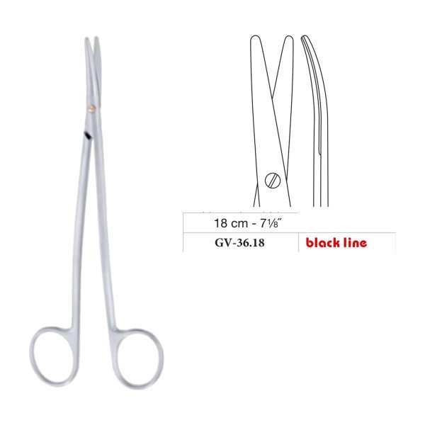 Metzenbaum S-Shape Scissors, Curved, Black Line, 18 cm - 7-1/8˝