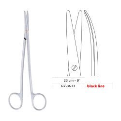 Metzenbaum S-Shape Scissors, Curved, Black Line, 23 cm - 9˝