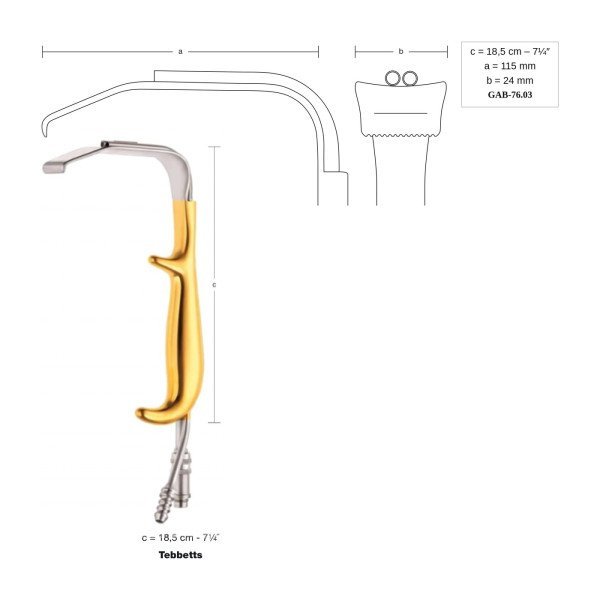 Tebbetts Retractor With Fiber Optic Illumination and Irrigation Tube 115 x 24 mm, 18.5 cm - 7-1/4˝