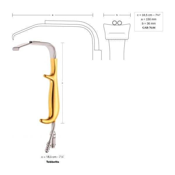 Tebbetts Retractor With Fiber Optic Illumination and Irrigation Tube 150 x 36 mm, 18.5 cm - 7-1/4˝