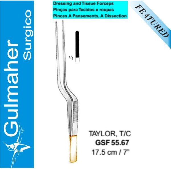 Taylor Dressing Forceps, Bayonet Shape, T.C., 17.5cm Taylor Dressing Forceps, Bayonet Shape, T.C., 17.5cm