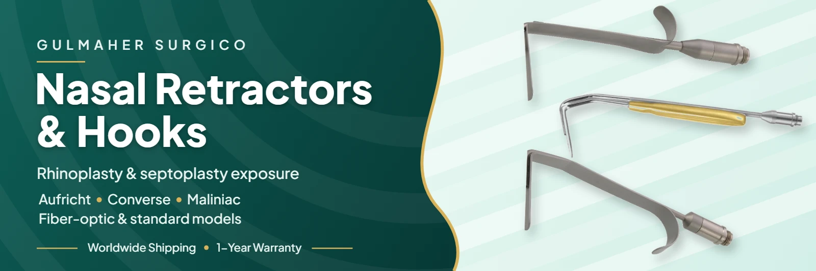 Nasal retractors by Gulmaher Surgico: Converse, Aufricht and Maliniac fiber-optic rhinoplasty retractors